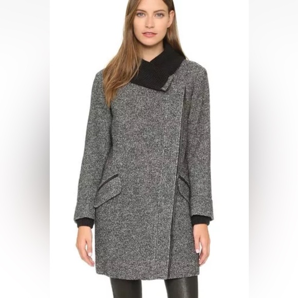 Vince grey Shawl Collar Asymmetric-Zip Coat size L with sweater collar - Picture 5 of 12